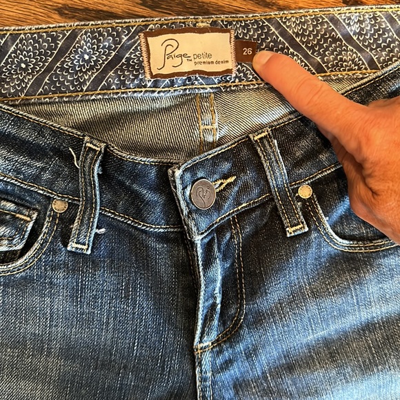 Paige Premium Fair Fax Leather Trim boot cut jeans Size 26 - Picture 3 of 7